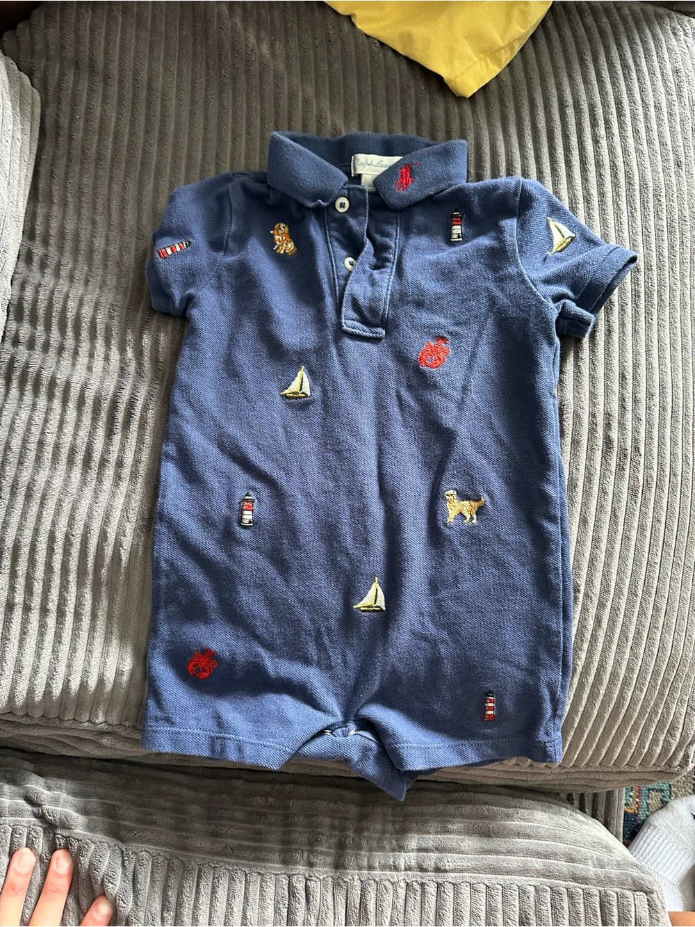 Polo by Ralph Lauren Navy Blue Embroidered Kids One-Piece Romper